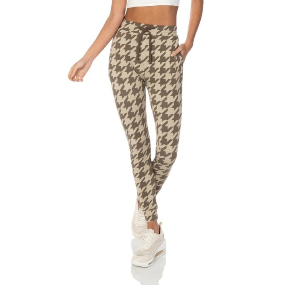 Hypeach Lounge Houndstooth Brown‎ Skinny Fit Joggers  Size Small